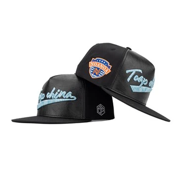 Casquette Snapback en cuir et tissu en coton à 5 panneaux, casquette sous-bord personnalisée TCAP